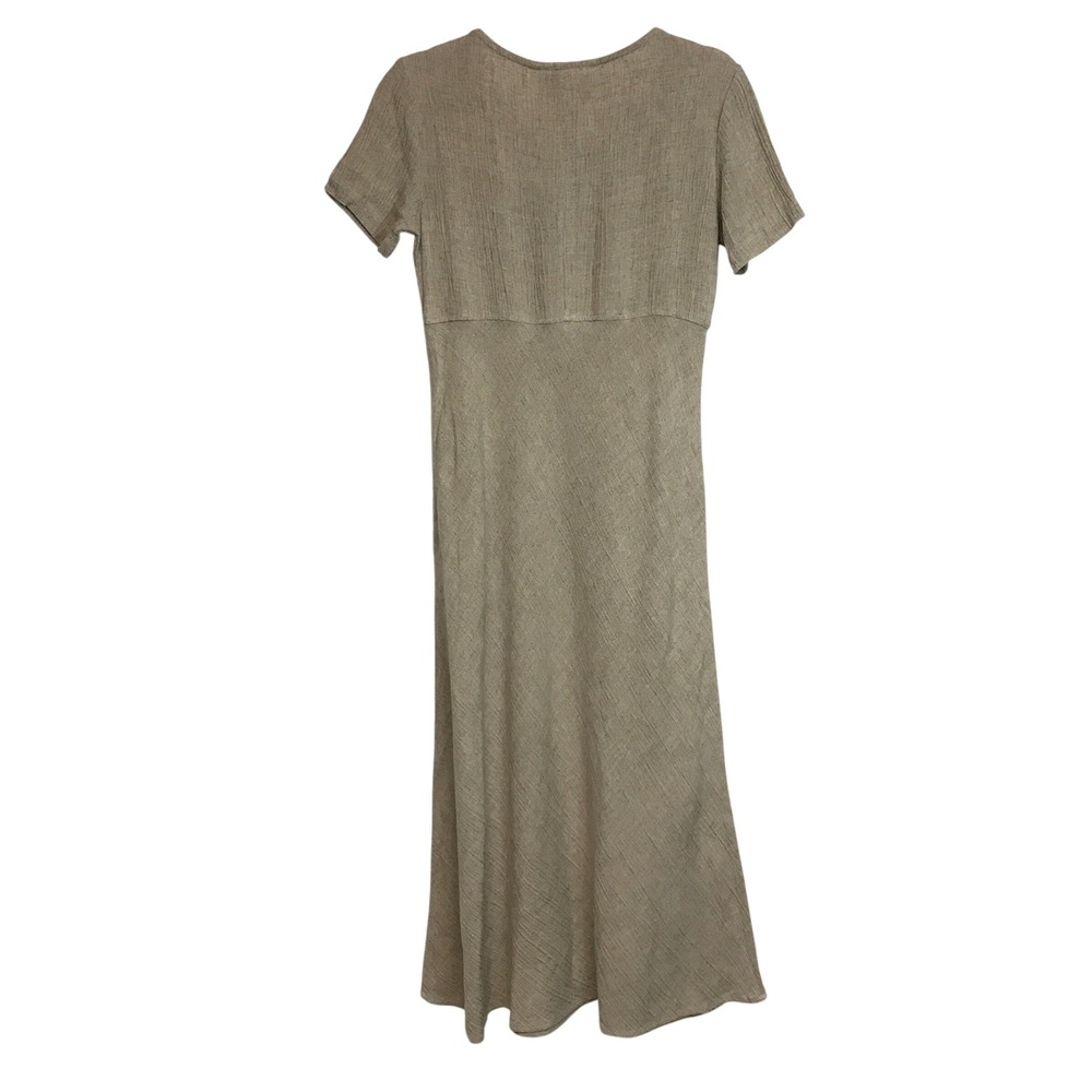 Barbara Lesser Womens Small Flax Rayon Blend Midi Dress Beige Short Sleeve - Picture 4 of 8